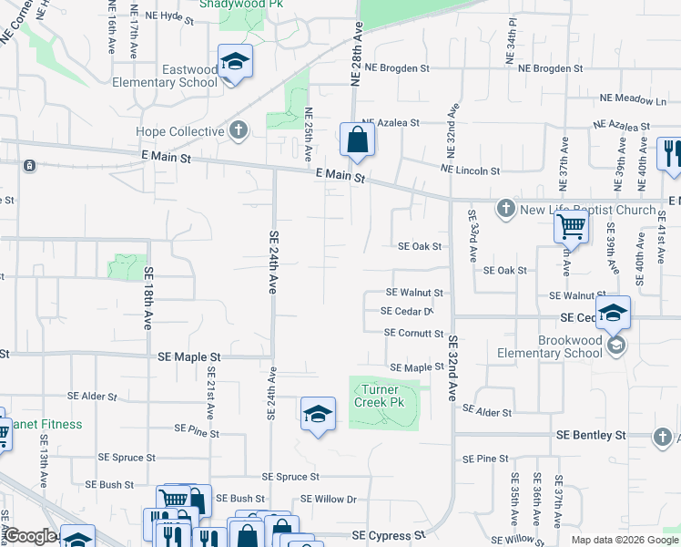 map of restaurants, bars, coffee shops, grocery stores, and more near 482 Southeast 26th Avenue in Hillsboro