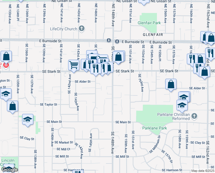 map of restaurants, bars, coffee shops, grocery stores, and more near 659 Southeast 148th Avenue in Portland