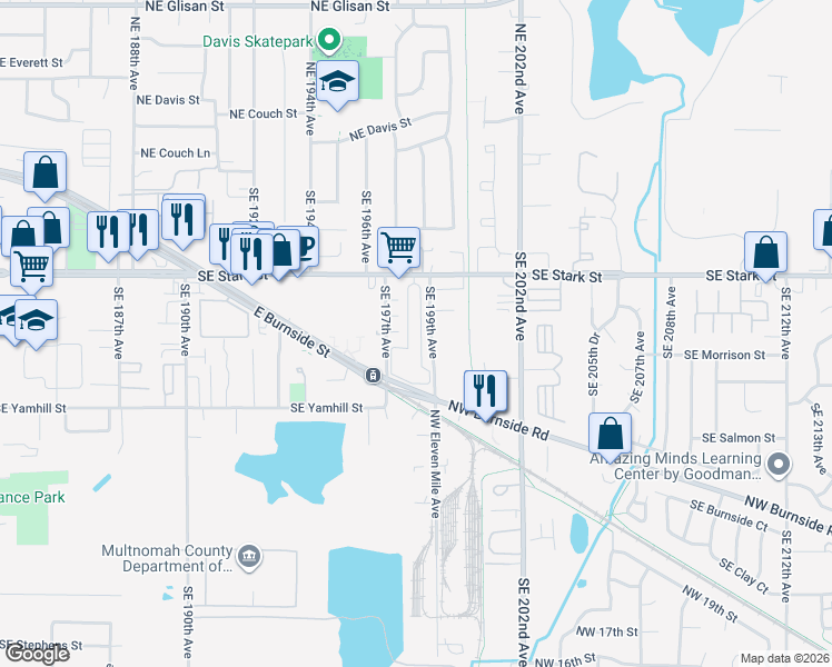 map of restaurants, bars, coffee shops, grocery stores, and more near 789 Southeast 199th Avenue in Portland