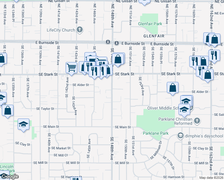map of restaurants, bars, coffee shops, grocery stores, and more near 656 Southeast 148th Avenue in Portland