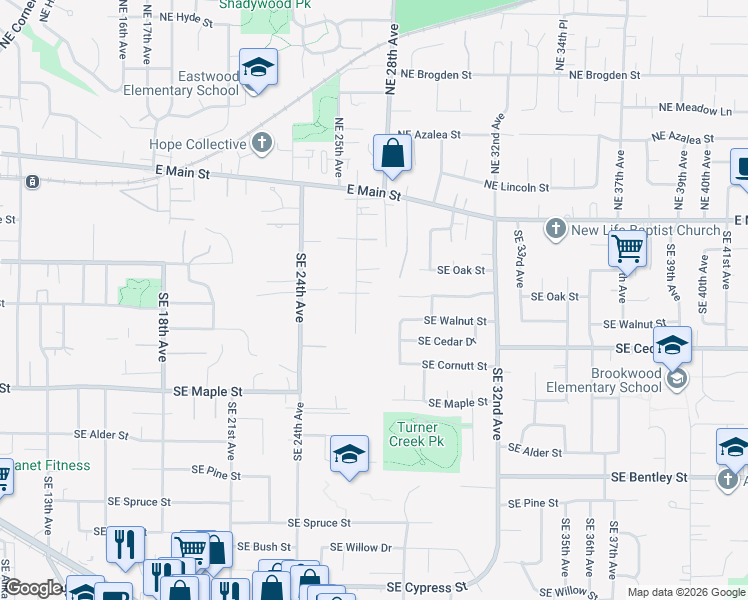 map of restaurants, bars, coffee shops, grocery stores, and more near 482 Southeast 26th Avenue in Hillsboro