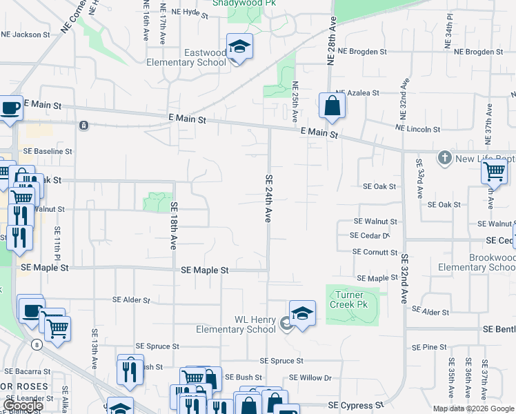 map of restaurants, bars, coffee shops, grocery stores, and more near 439 Southeast 24th Avenue in Hillsboro