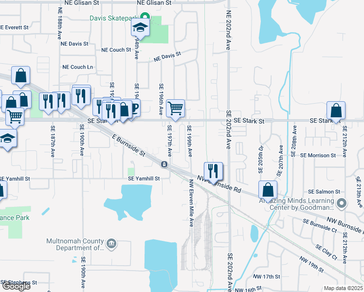 map of restaurants, bars, coffee shops, grocery stores, and more near 789 Southeast 199th Avenue in Portland