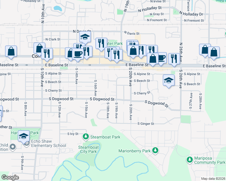 map of restaurants, bars, coffee shops, grocery stores, and more near 291 South 19th Avenue in Cornelius