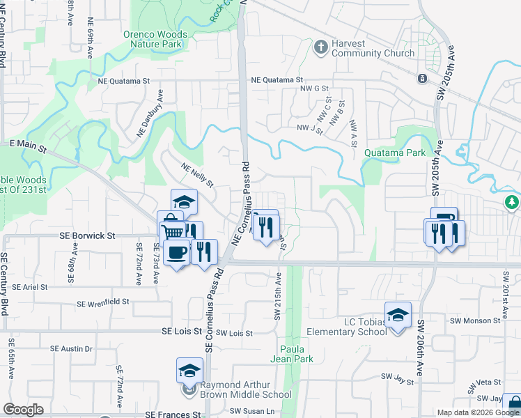 map of restaurants, bars, coffee shops, grocery stores, and more near 273 Northeast 78th Avenue in Hillsboro