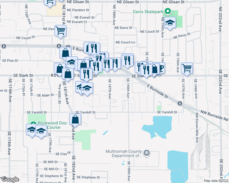 map of restaurants, bars, coffee shops, grocery stores, and more near 720 Southeast 187th Avenue in Portland