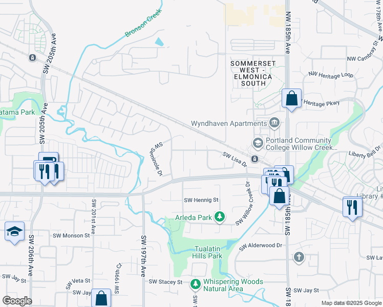 map of restaurants, bars, coffee shops, grocery stores, and more near 305 Southwest 192nd Place in Beaverton