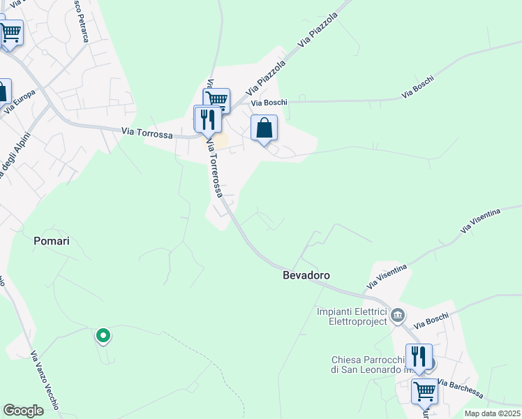map of restaurants, bars, coffee shops, grocery stores, and more near 42 Via Torrerossa in Bevadoro