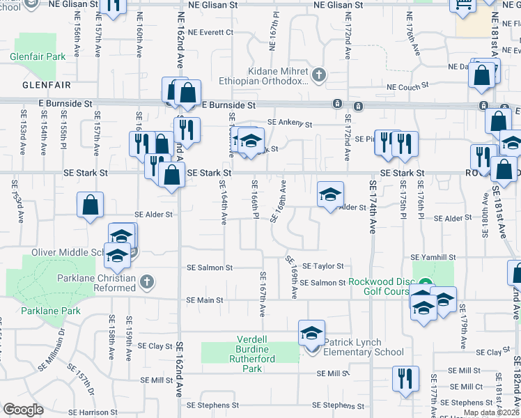 map of restaurants, bars, coffee shops, grocery stores, and more near 726 Southeast 166th Place in Portland