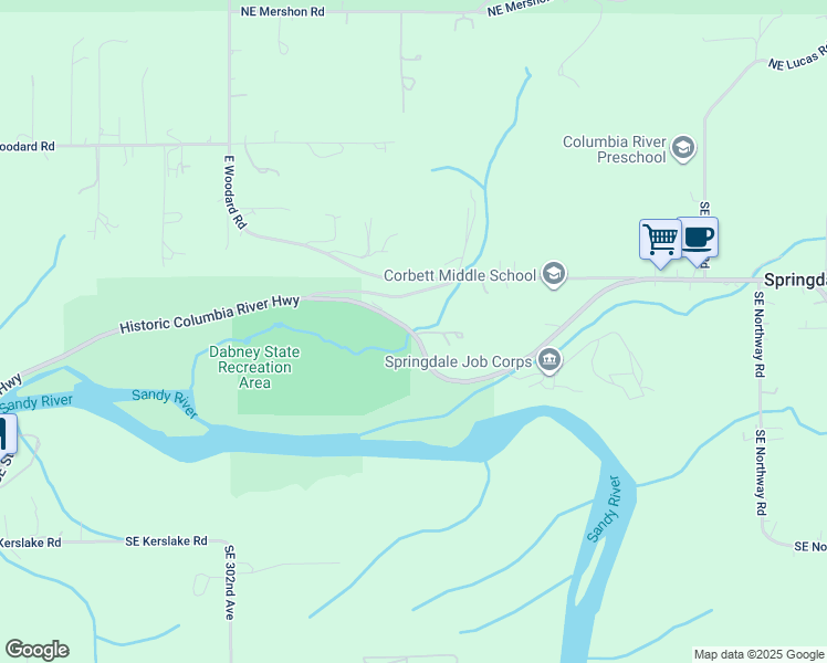 map of restaurants, bars, coffee shops, grocery stores, and more near 31005 Historic Columbia River Highway in Troutdale