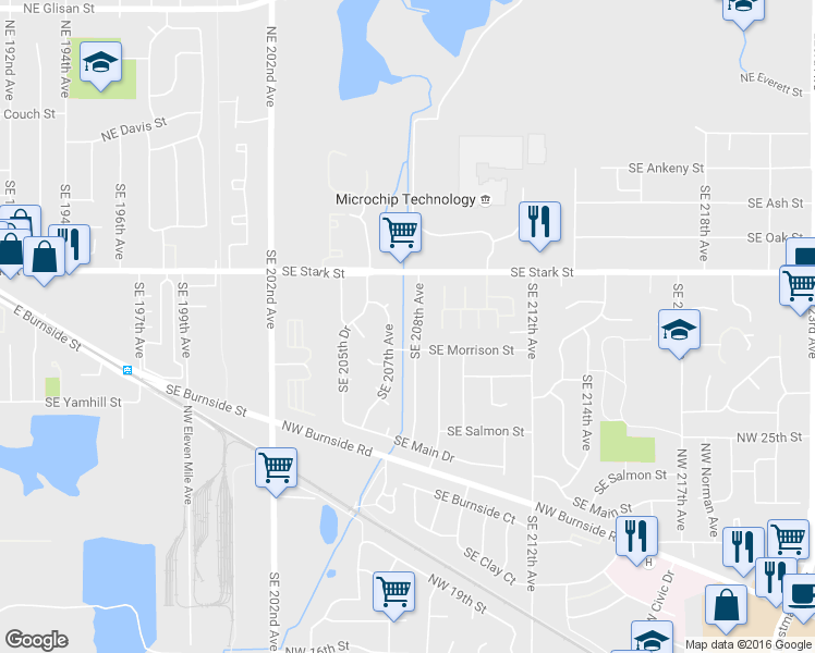 map of restaurants, bars, coffee shops, grocery stores, and more near 717 Southeast 208th Avenue in Gresham