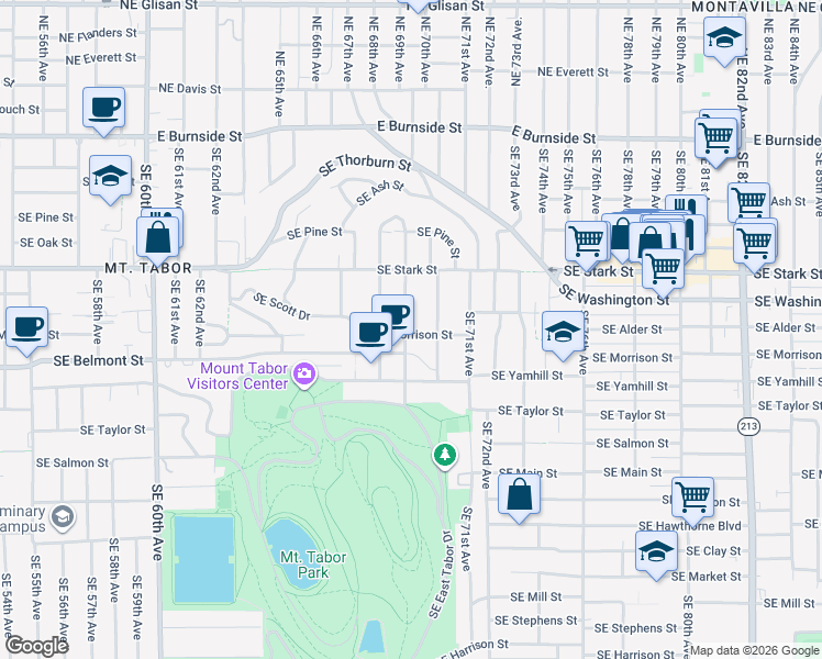 map of restaurants, bars, coffee shops, grocery stores, and more near 734 Southeast 69th Avenue in Portland