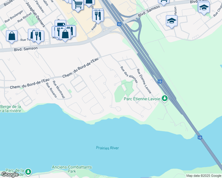 map of restaurants, bars, coffee shops, grocery stores, and more near 403 Rue des Anémones in Laval