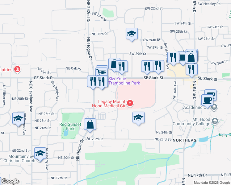 map of restaurants, bars, coffee shops, grocery stores, and more near 2897 Northeast Rene Avenue in Gresham