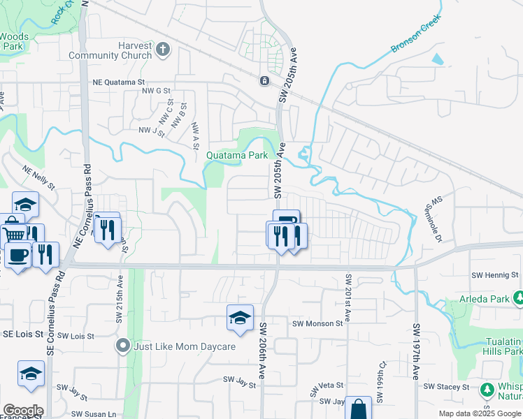 map of restaurants, bars, coffee shops, grocery stores, and more near 20583 Southwest Anna Court in Beaverton