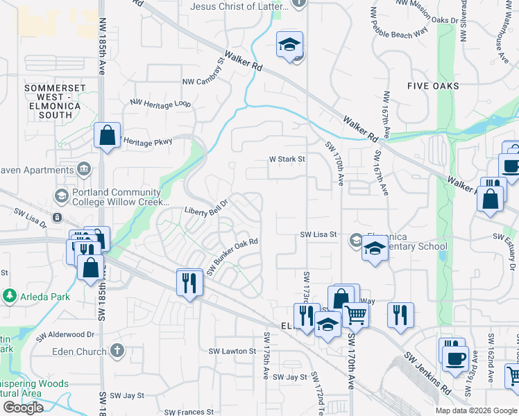 map of restaurants, bars, coffee shops, grocery stores, and more near 871 Liberty Bell Drive in Beaverton