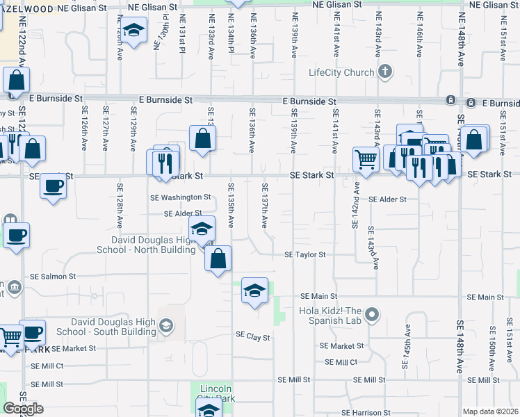 map of restaurants, bars, coffee shops, grocery stores, and more near 651 Southeast 137th Avenue in Portland
