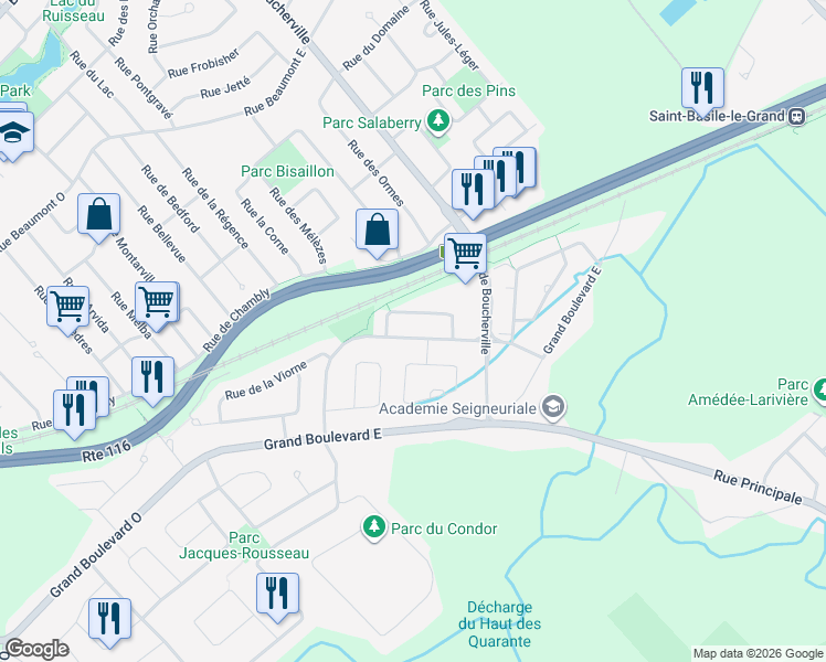 map of restaurants, bars, coffee shops, grocery stores, and more near 3173 Rue de la Fougère in Saint-Bruno-de-Montarville