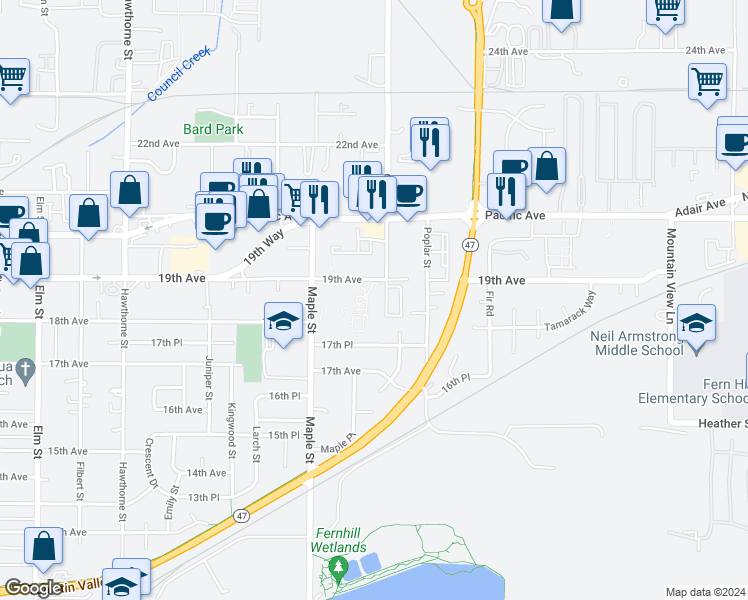 map of restaurants, bars, coffee shops, grocery stores, and more near 3336 19th Avenue in Forest Grove