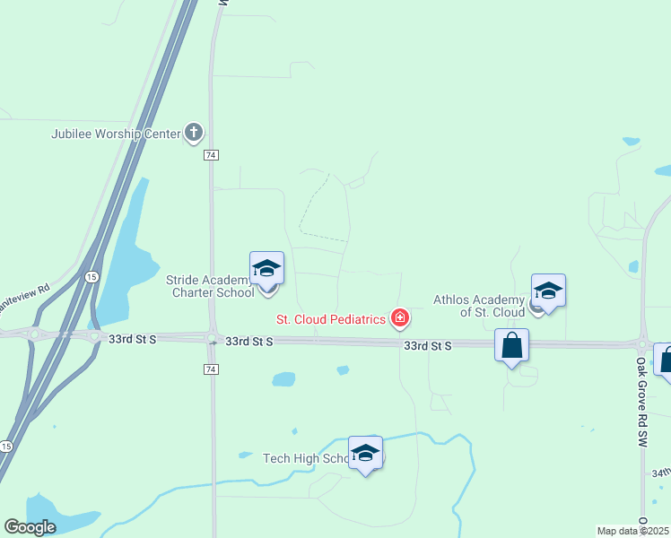 map of restaurants, bars, coffee shops, grocery stores, and more near 4301 32nd Street South in St. Cloud