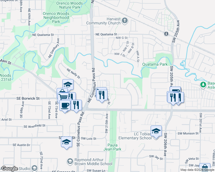 map of restaurants, bars, coffee shops, grocery stores, and more near 144 Northeast 79th Avenue in Beaverton