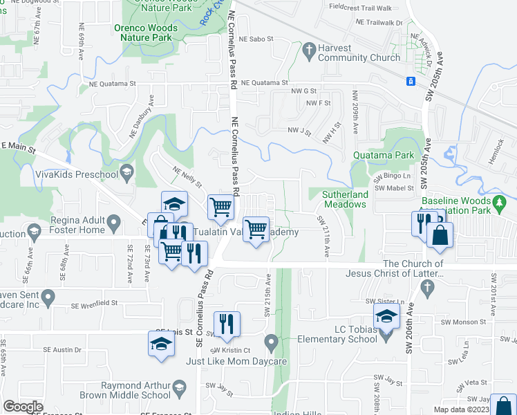 map of restaurants, bars, coffee shops, grocery stores, and more near 144 Northeast 79th Avenue in Beaverton