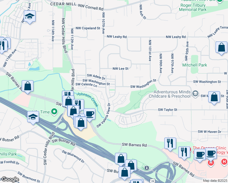 map of restaurants, bars, coffee shops, grocery stores, and more near 306 Southwest 105th Terrace in Portland