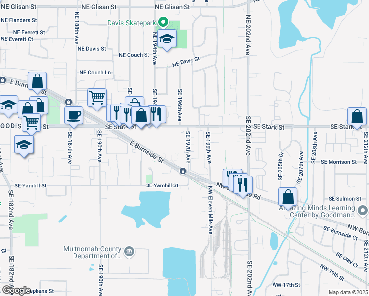 map of restaurants, bars, coffee shops, grocery stores, and more near 730 Southeast 197th Avenue in Portland