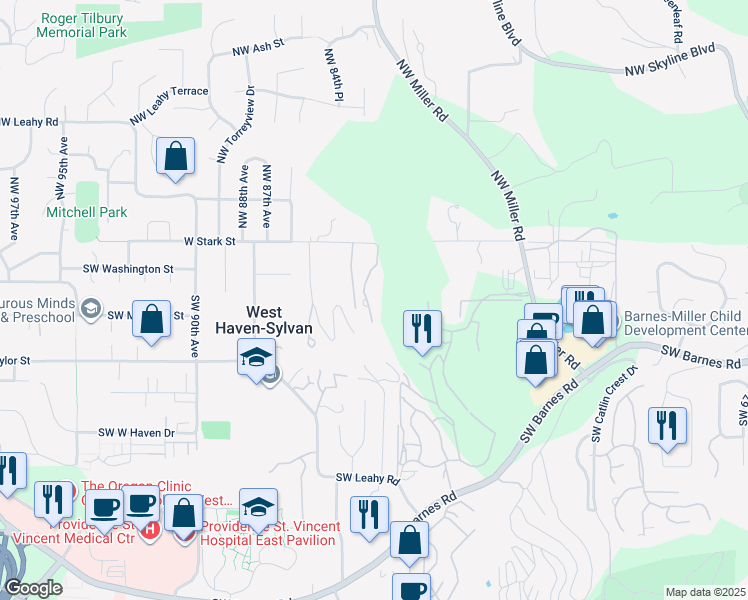 map of restaurants, bars, coffee shops, grocery stores, and more near 280 Southwest Moonridge Place in Portland