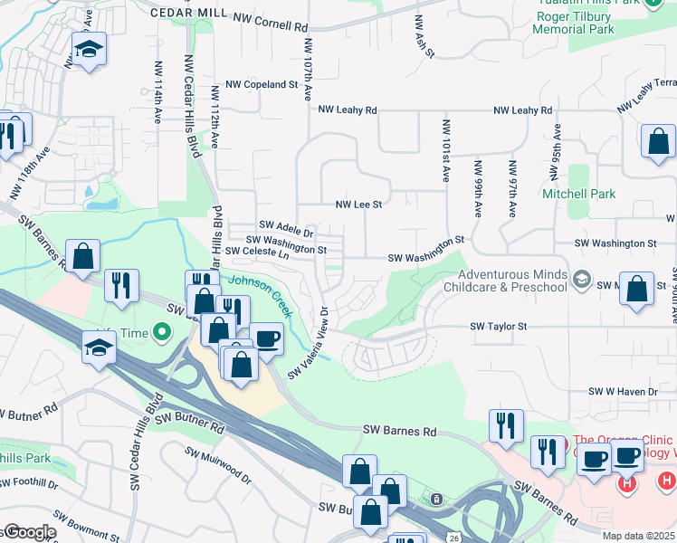 map of restaurants, bars, coffee shops, grocery stores, and more near 306 Southwest 105th Terrace in Portland