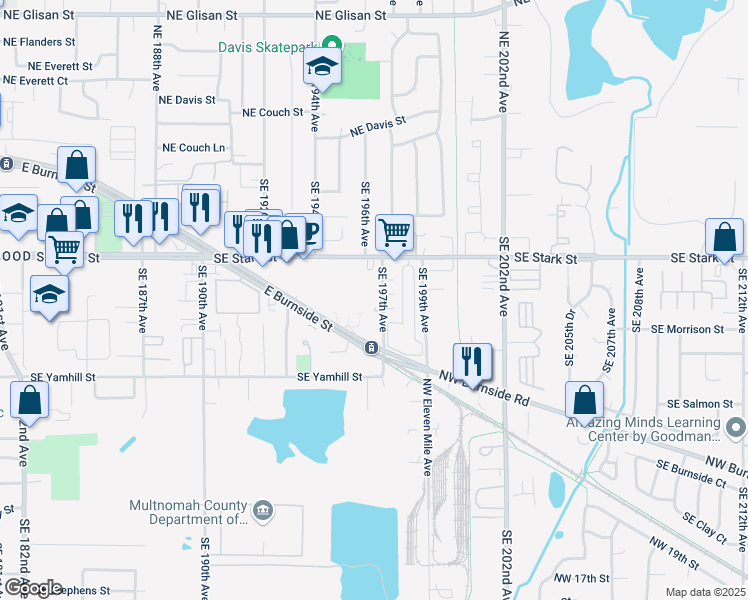 map of restaurants, bars, coffee shops, grocery stores, and more near 730 Southeast 197th Avenue in Portland