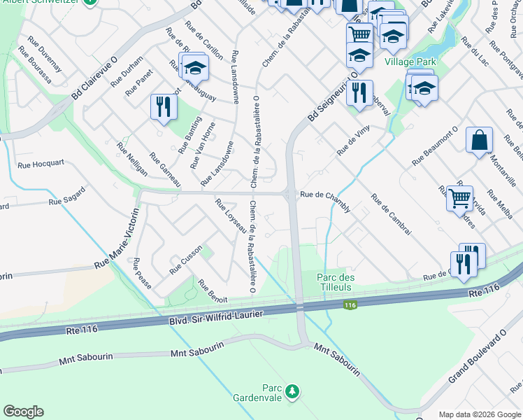 map of restaurants, bars, coffee shops, grocery stores, and more near 450 Chemin de la Rabastalière Ouest in Saint-Bruno-de-Montarville