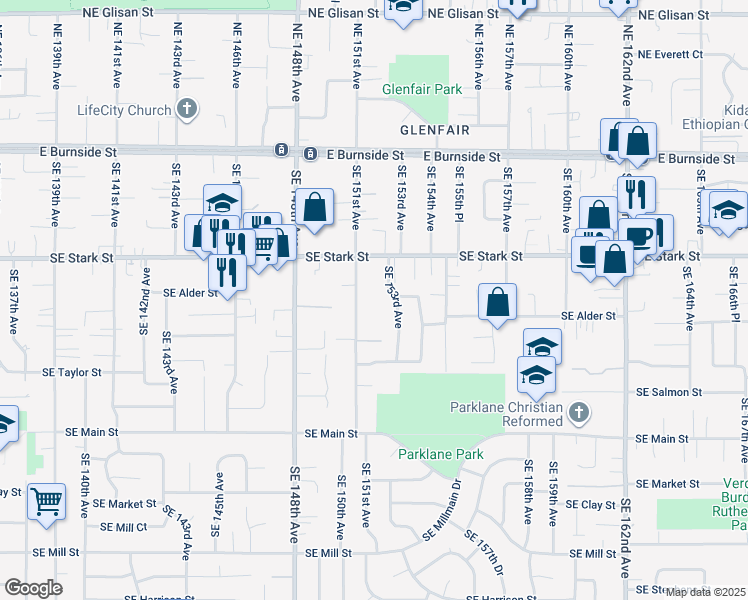 map of restaurants, bars, coffee shops, grocery stores, and more near 662 Southeast 151st Avenue in Portland