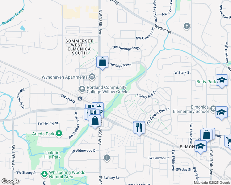 map of restaurants, bars, coffee shops, grocery stores, and more near 220 Southwest Salix Terrace in Beaverton