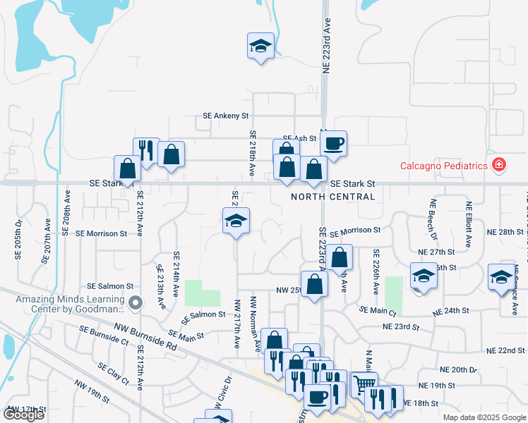 map of restaurants, bars, coffee shops, grocery stores, and more near 21805 Southeast Alder Drive in Gresham