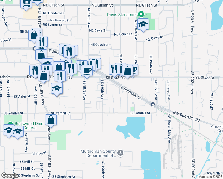 map of restaurants, bars, coffee shops, grocery stores, and more near 740 Southeast 190th Avenue in Portland