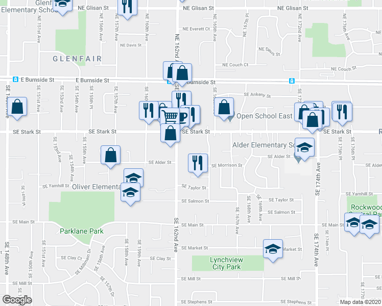 map of restaurants, bars, coffee shops, grocery stores, and more near 706 Southeast 162nd Avenue in Portland
