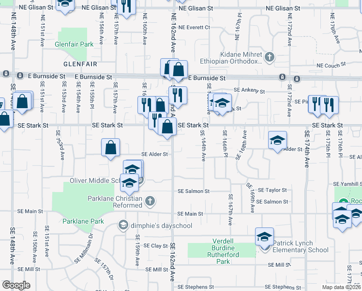 map of restaurants, bars, coffee shops, grocery stores, and more near 706 Southeast 162nd Avenue in Portland