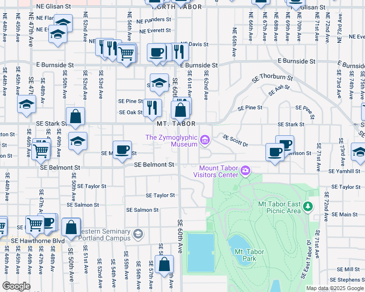 map of restaurants, bars, coffee shops, grocery stores, and more near 722 Southeast 61st Avenue in Portland