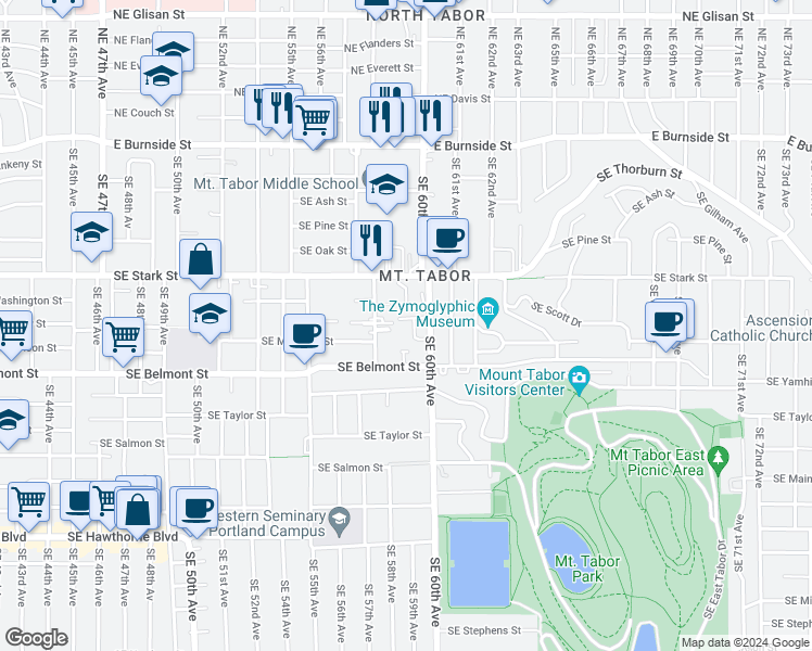map of restaurants, bars, coffee shops, grocery stores, and more near in Portland