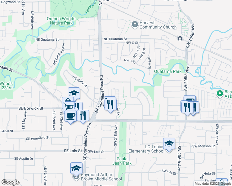 map of restaurants, bars, coffee shops, grocery stores, and more near 144 Northeast 79th Avenue in Beaverton