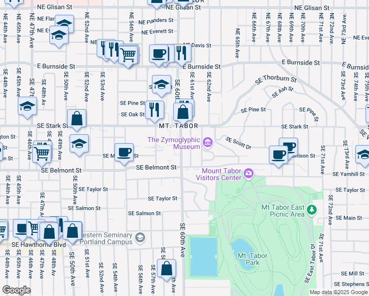 map of restaurants, bars, coffee shops, grocery stores, and more near 646 Southeast 60th Avenue in Portland