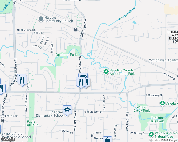 map of restaurants, bars, coffee shops, grocery stores, and more near 254 Southwest 204th Terrace in Beaverton