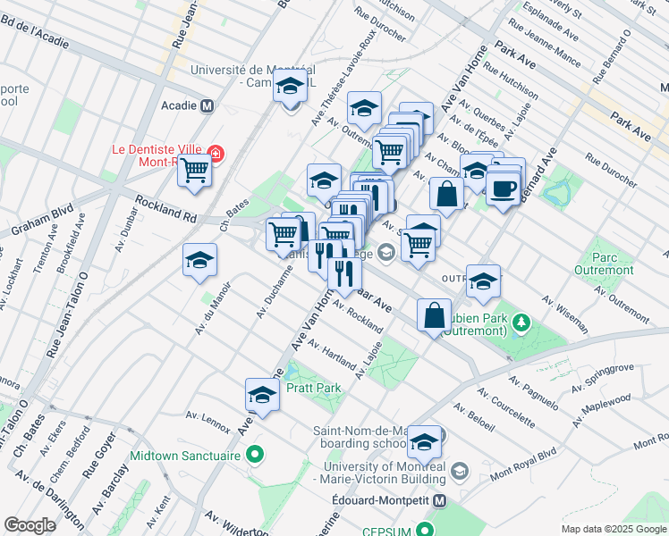 map of restaurants, bars, coffee shops, grocery stores, and more near 811 Davaar Avenue in Montreal