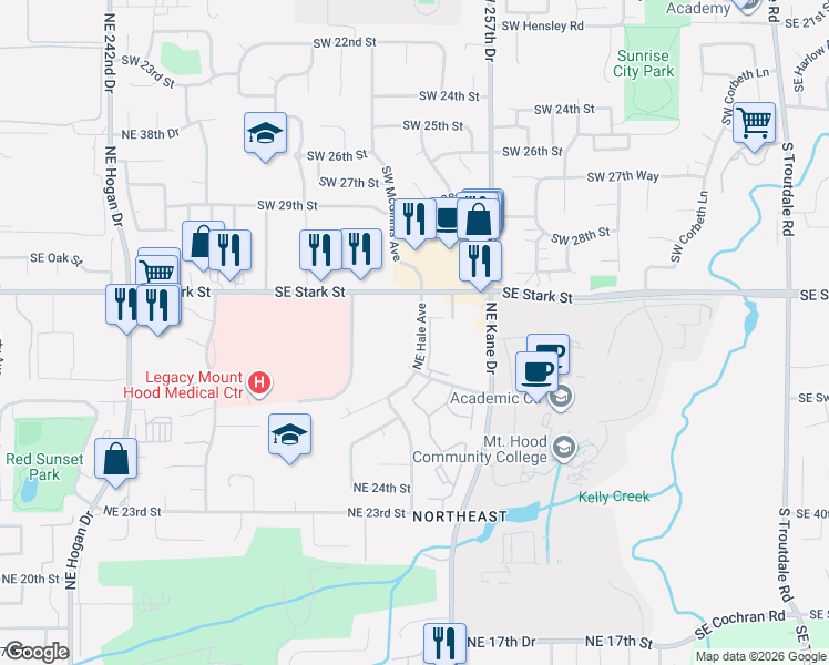 map of restaurants, bars, coffee shops, grocery stores, and more near 3003 Northeast Hale Avenue in Gresham