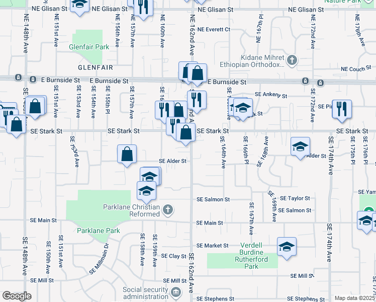 map of restaurants, bars, coffee shops, grocery stores, and more near 639 Southeast 162nd Avenue in Portland