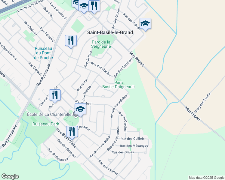 map of restaurants, bars, coffee shops, grocery stores, and more near 21 Rue des Perdrix in Saint-Basile-le-Grand