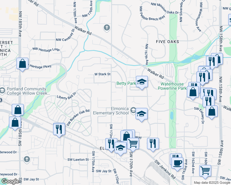 map of restaurants, bars, coffee shops, grocery stores, and more near in Beaverton