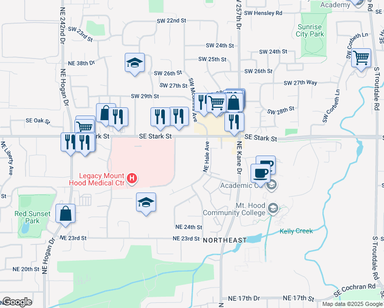 map of restaurants, bars, coffee shops, grocery stores, and more near 25200 Southeast Stark Street in Gresham