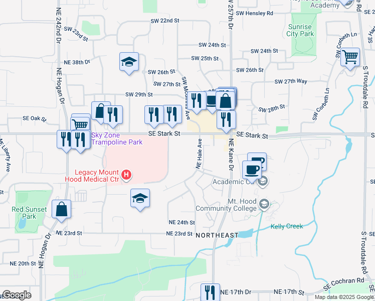 map of restaurants, bars, coffee shops, grocery stores, and more near 25200 Southeast Stark Street in Gresham